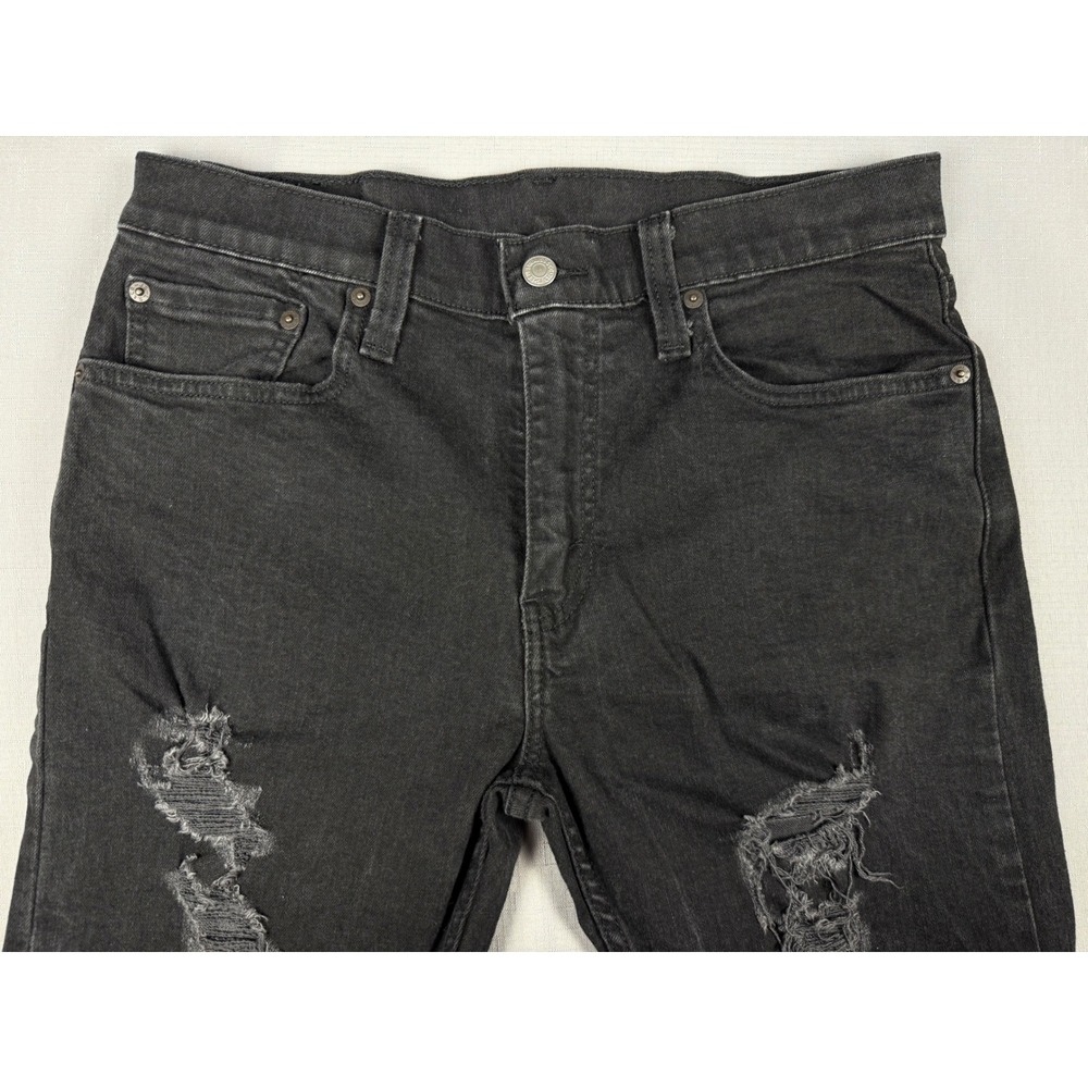 Levis 512 Slim Taper Jeans Mens 32x34 Black Distressed Ripped Denim 28833-0365 - Picture 2 of 12
